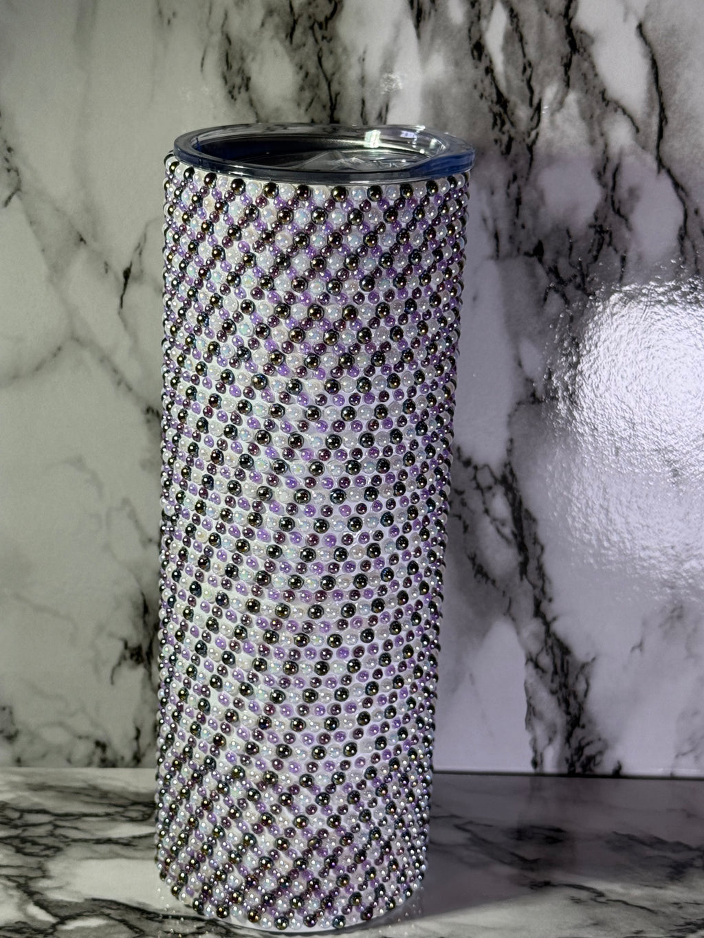 🛍️ Glam Halloween Beaded Tumbler | Purple, Black & White