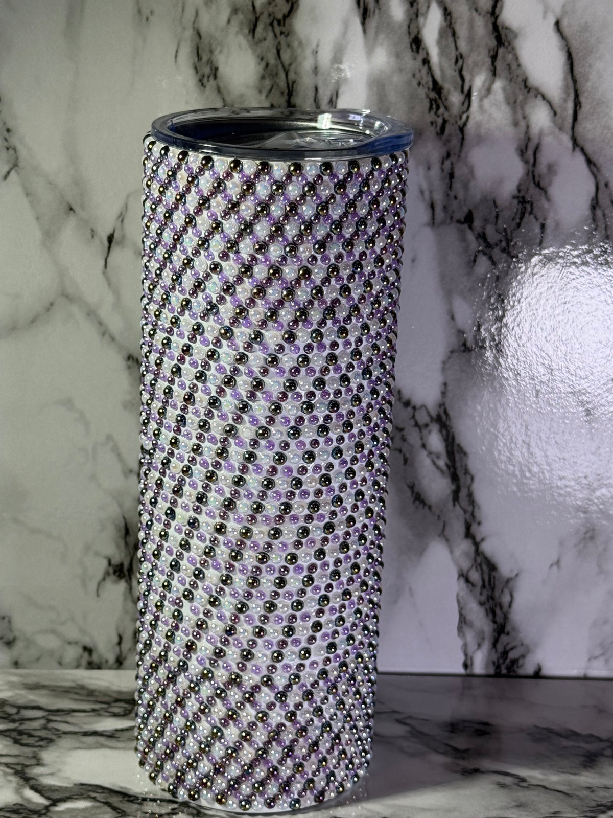 🛍️ Glam Halloween Beaded Tumbler | Purple, Black & White