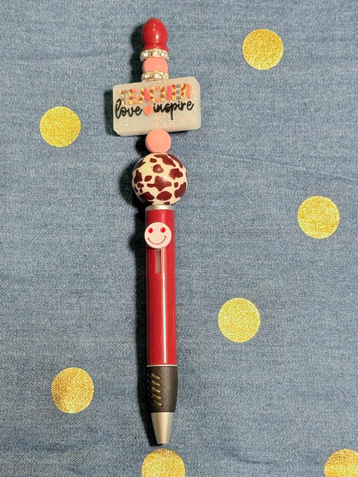 ✒️ Teacher-Themed Beaded Ballpoint Pen 🍎