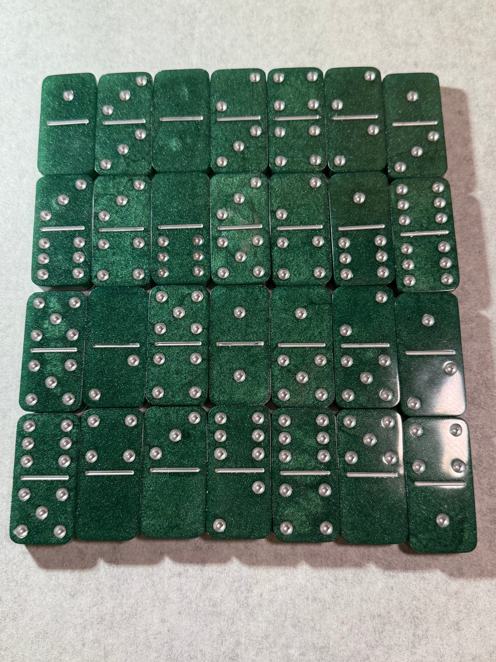 Custom Green & White Resin Domino Set - Double-Six Edition