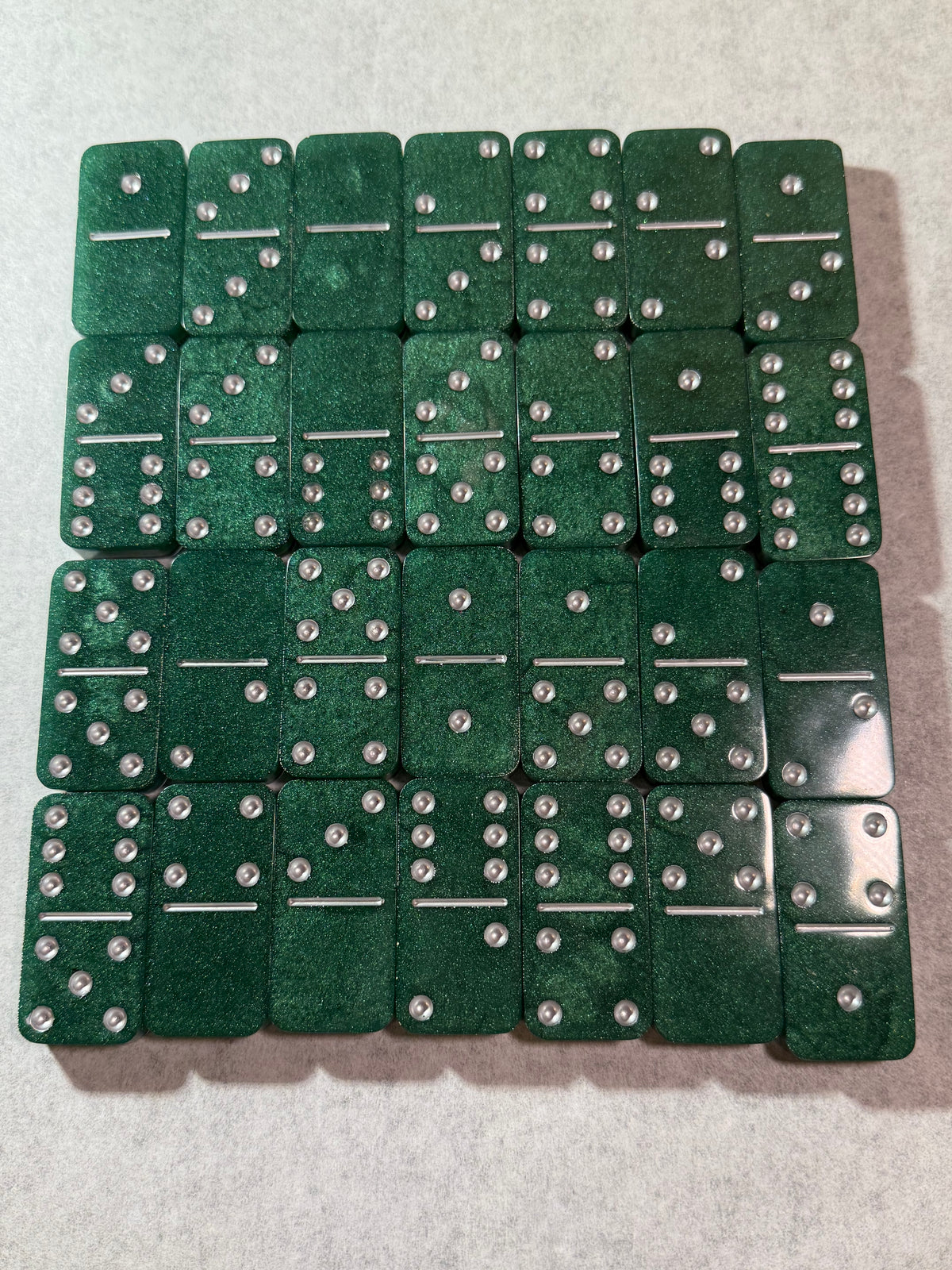 Custom Green & White Resin Domino Set - Double-Six Edition