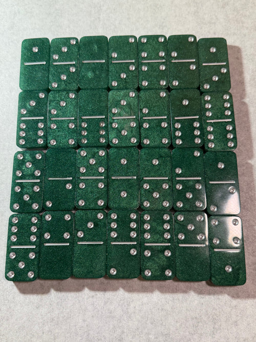 Custom Green & White Resin Domino Set - Double-Six Edition