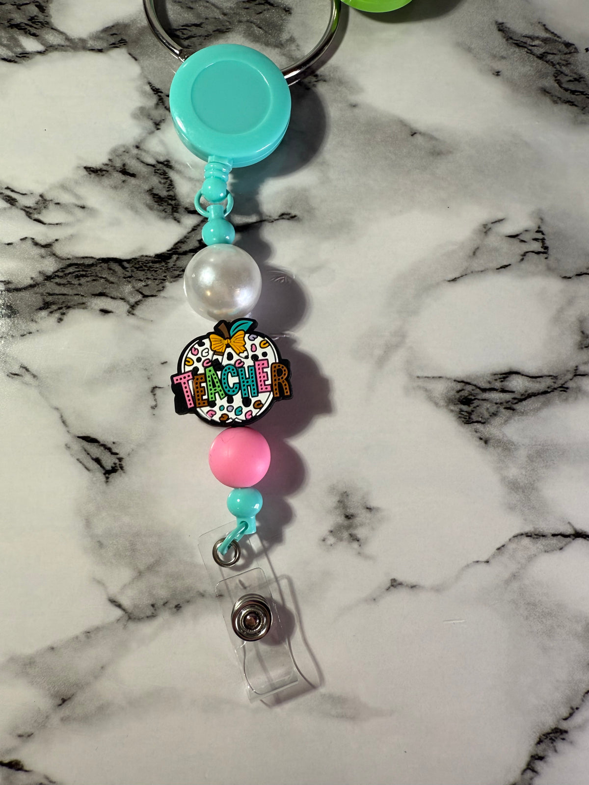 ✨ Beaded Teacher Badge Reel | Colorful Retractable ID Holder