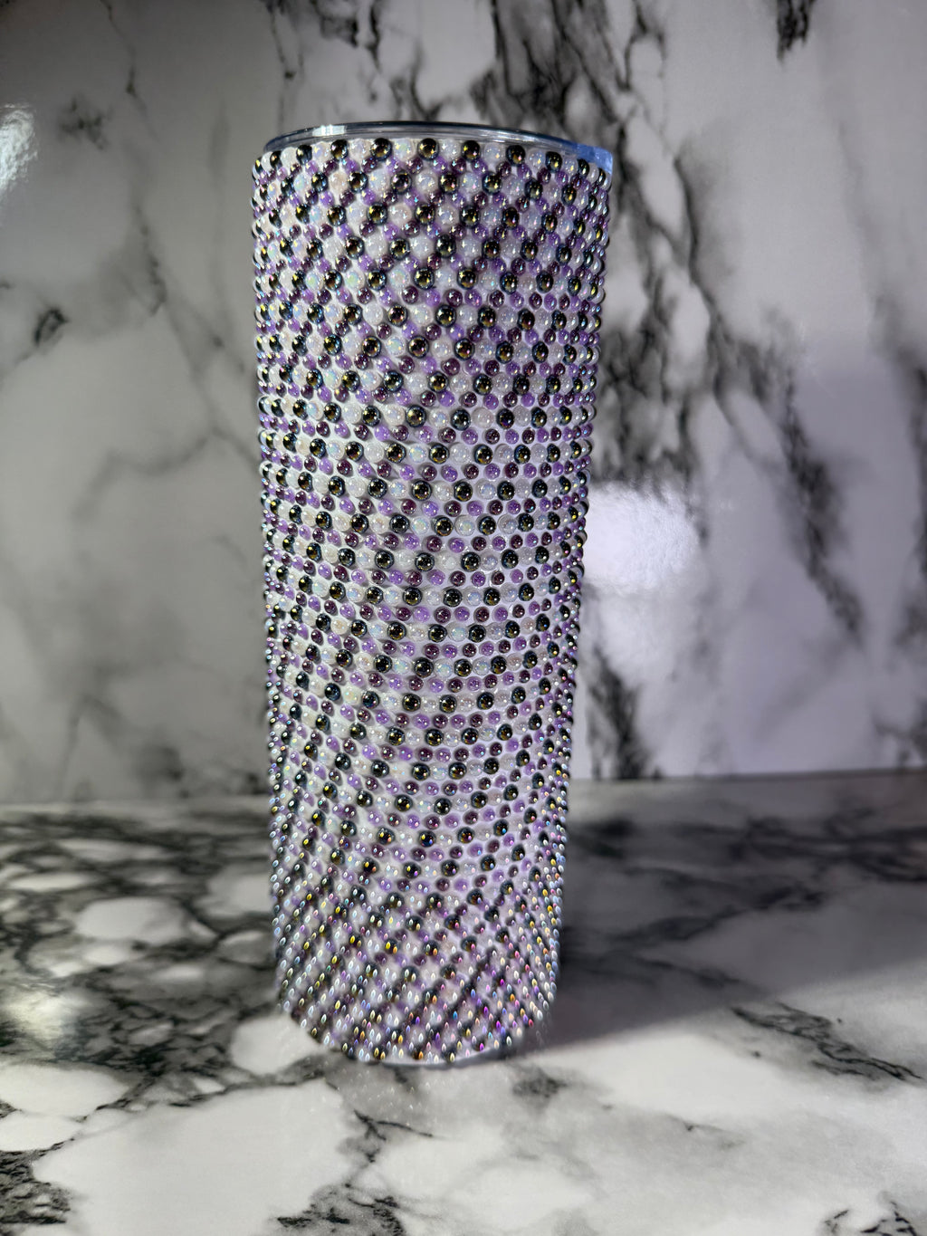 🛍️ Glam Halloween Beaded Tumbler | Purple, Black & White