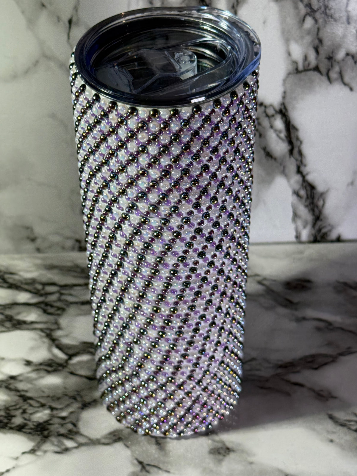 🛍️ Glam Halloween Beaded Tumbler | Purple, Black & White