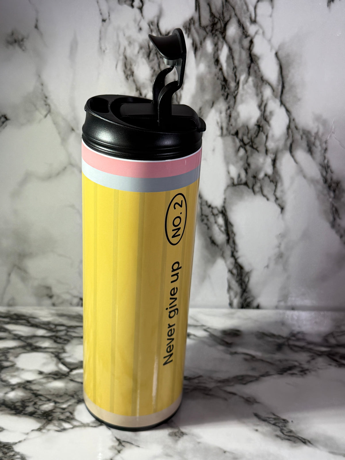 “Never Give Up” No. 2 Pencil 20 oz Tumbler | Teacher & Educator Gift
