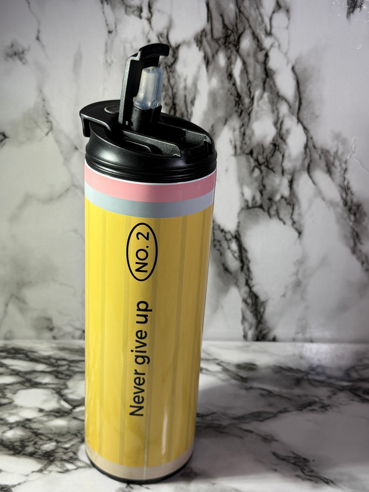 “Never Give Up” No. 2 Pencil 20 oz Tumbler | Teacher & Educator Gift