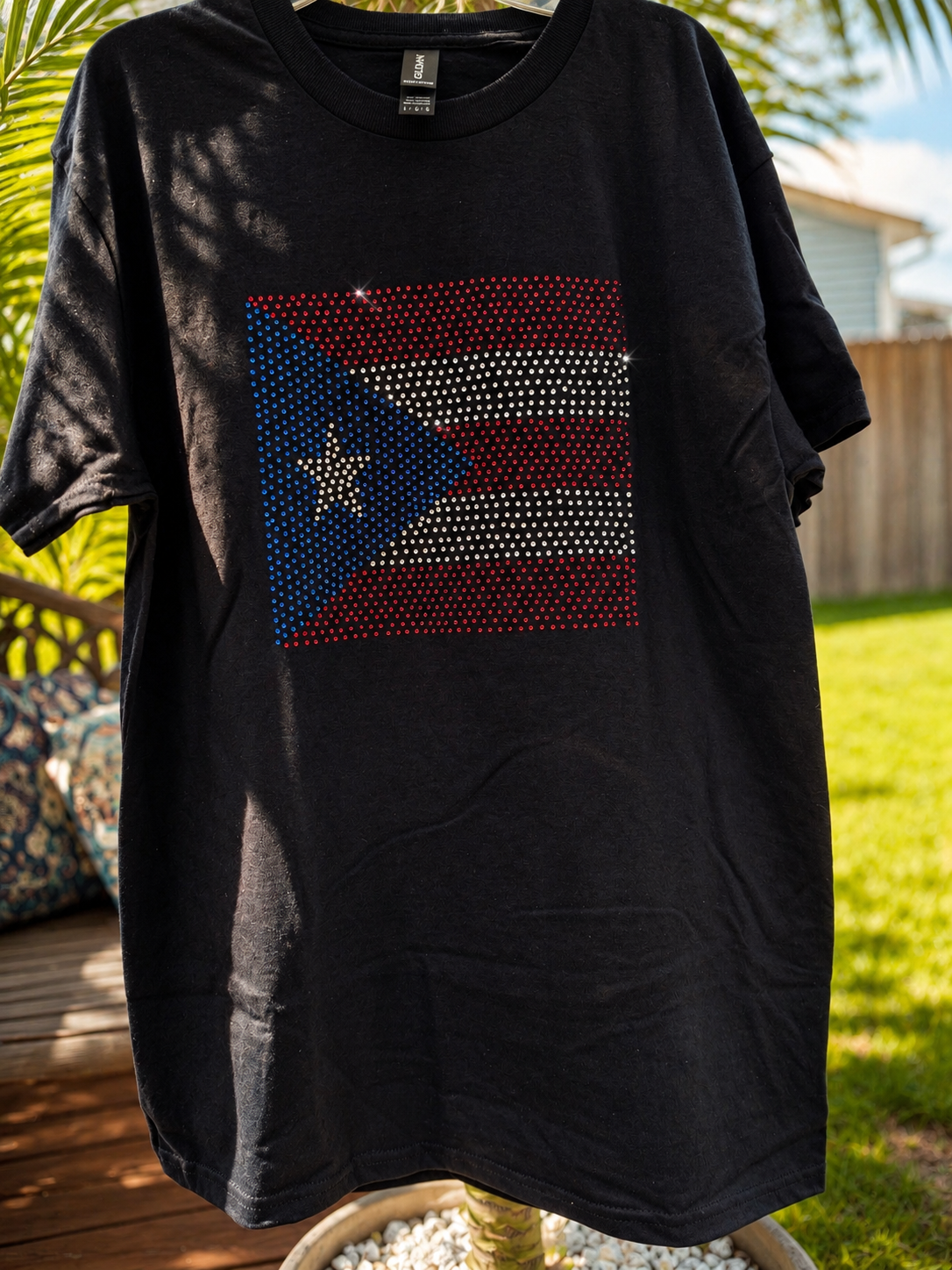 Puerto Rico Rhinestone Flag T-Shirt