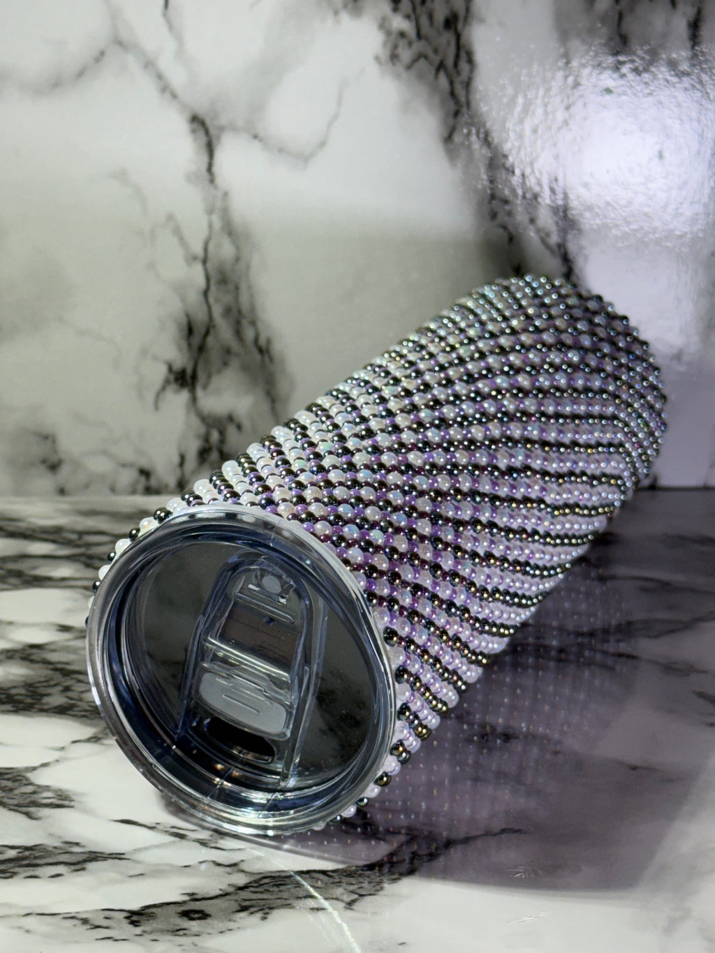 🛍️ Glam Halloween Beaded Tumbler | Purple, Black & White