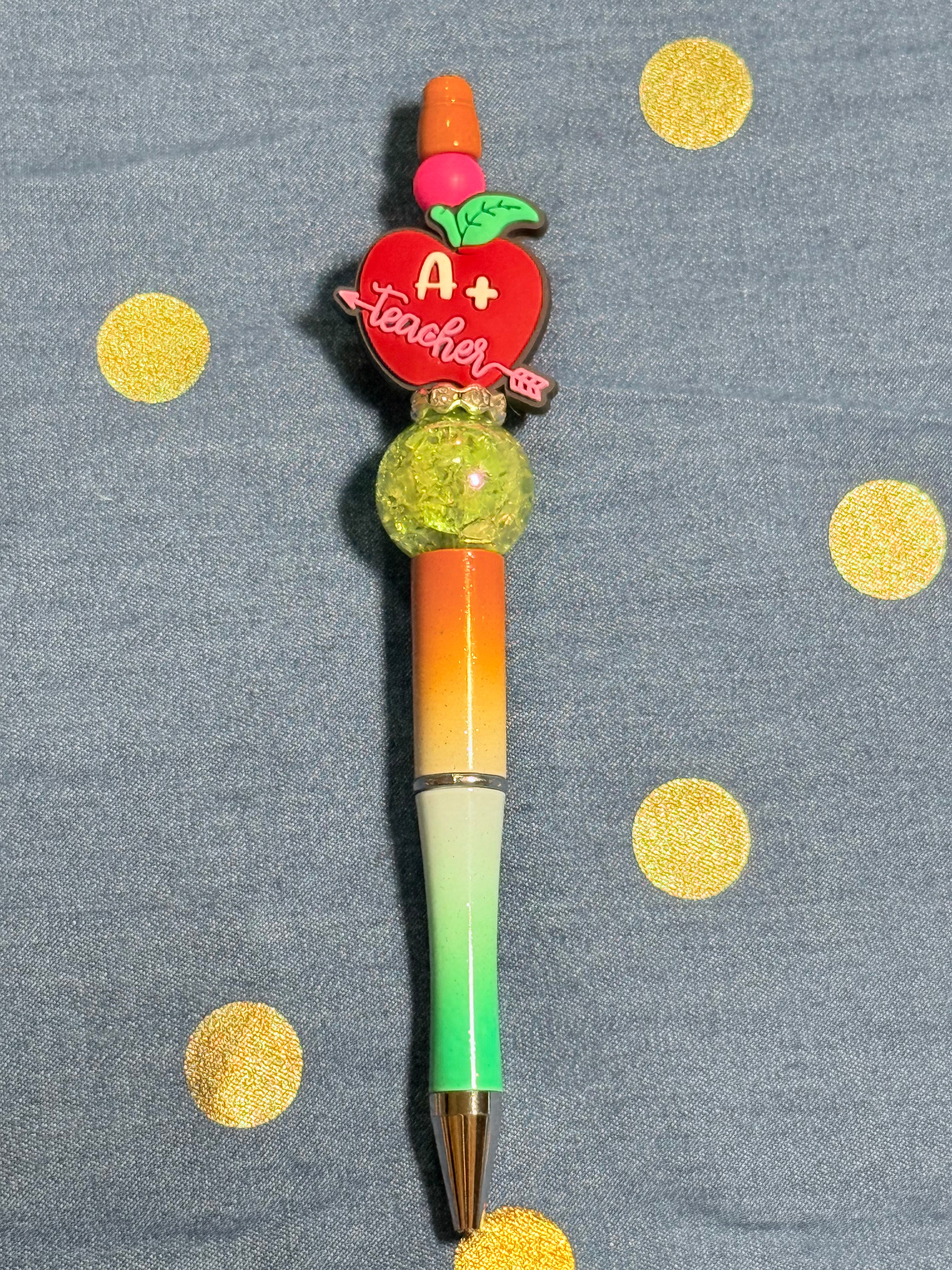 🍎 Teacher Theme Beaded Pen 🖊️