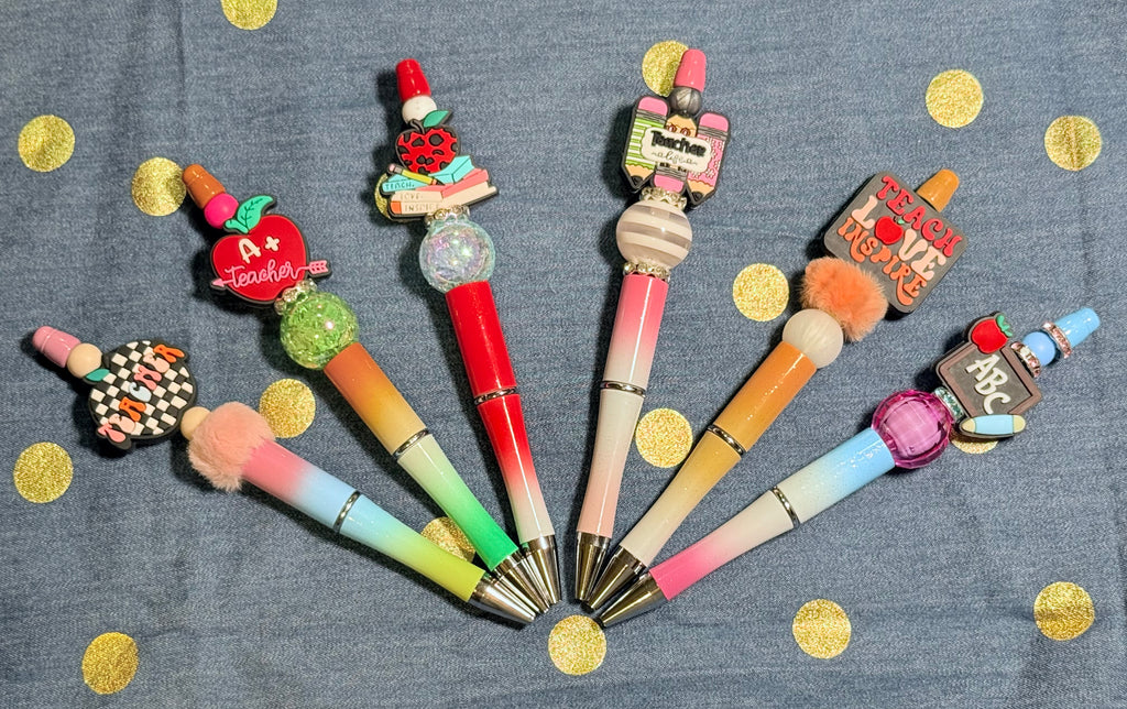 🍎 Teacher Theme Beaded Pen 🖊️